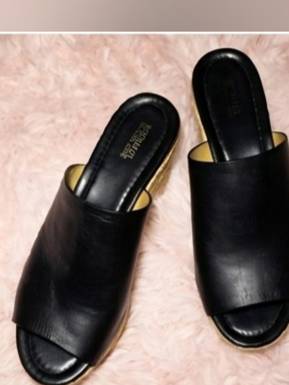 Michael Kors Black Leather Cunningham Wedges 8 MK